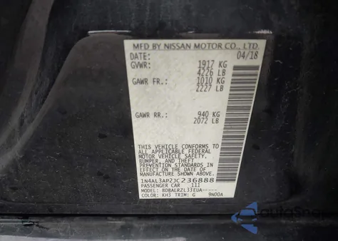 2018 Nissan Altima 2.5 Sl z USA, uszkodzony, nr VIN 1N4AL3AP2JC236888